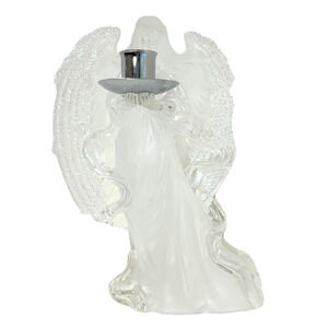 Translucent Angel Taper Candle Holder Glittery Wings 8.5 in
